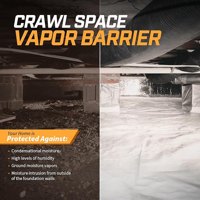 Crawl Space Vapor Barrier, 16 Mil Vapor Barrier, 10'x100', White Plastic Sheeting - Thick Plastic Sheeting, Heavy Duty Polyethylene Film, Drop Cloth Vapor Barrier Covering for Crawl Space, Basement - Image 7