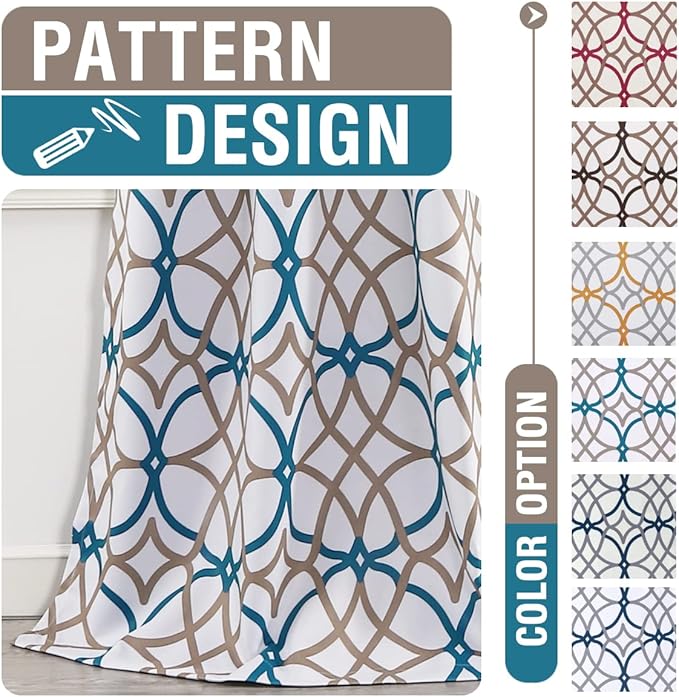 H.VERSAILTEX Blackout Curtains Printed Design 108 Inch Length 2 Panels Set Thermal Insulated Curtains for Bedroom Living Room Geometric Modern Grommet Window Drapes - Teal and Taupe - Image 5