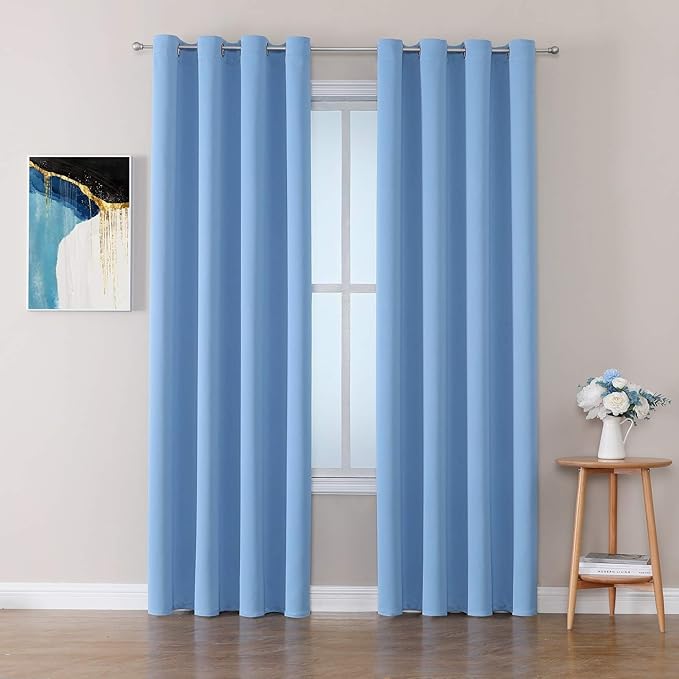 ChrisDowa Room Darkening Curtains 90 Inches Long 2 Panels Set for Living Room, Grommet Thermal Insulated Blackout Curtains for Bedroom (Sky Blue, 52 x 90 Inch) by ChrisDowa