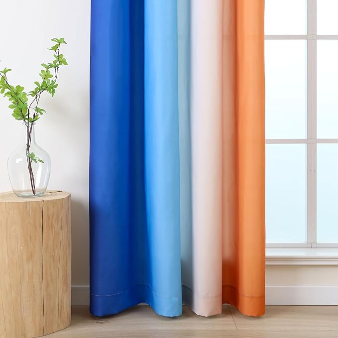 L.Z.E Navy Blue Orange Ombre Privacy Curtains 84 Inches Long for Living Room, Light Filtering Non-See-Through Curtains & Drapes for Nursery, Colorful Window Treatment Grommet Top 2 Panels Set - Image 5