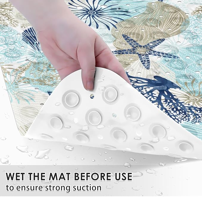 Cute Seashells Sea Shell Bath Mat Non Slip, Ocean Starfish Beach 40X16 Inch Extra Long Bathtub Shower Mat for Tub Anti Slip with Suction Cups and Drain Holes for Kid Adult Elderly - Image 3