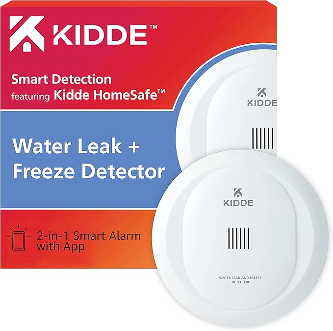 Kidde WiFi Water Leak Detector & Freeze Alarm, Alexa Device, Smart Leak Detector for Homes with App Alerts,White by Kidde
