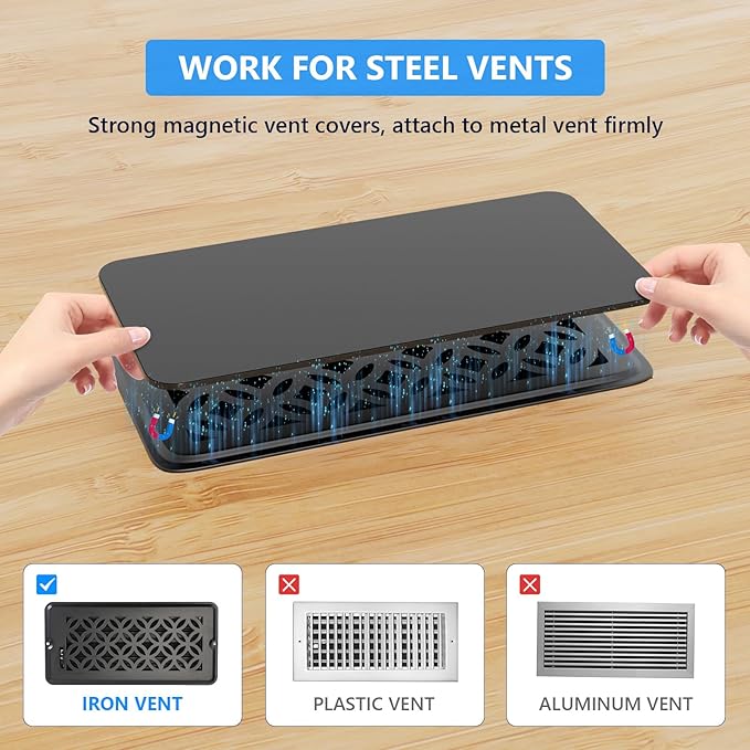 Magnetic Vent Covers (3-Pack) for Complete Seal, 5.5" X 12" for Home Floor, Wall, Ceiling Vents and Air Registers–Upgraded Thickness(2.5mm),for RV, HVAC, and AC Vents, Energy Savings, Vent Not Include - Image 4
