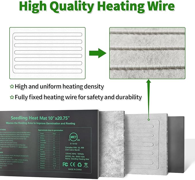 Seedling Heat Mat, 10"x 20.75" Plant Heating Pad for Home Gardening Seed Starting, MET Certified Waterproof Durable Germination Station Heat Mat - Image 4