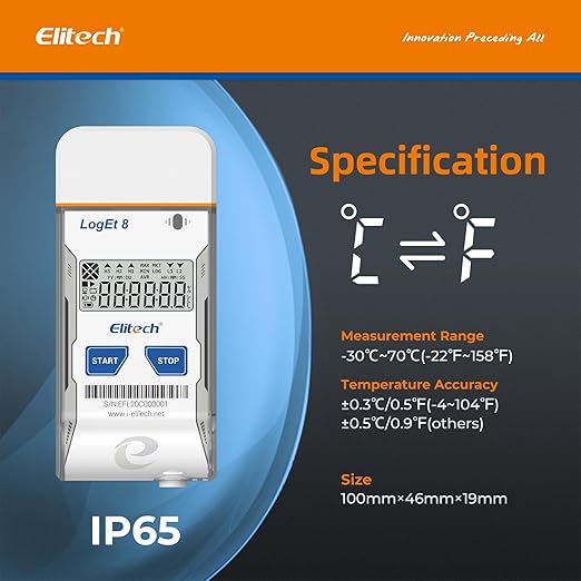 Elitech USB Temperature Data Logger Reusable Temperature Recorder Digital Refrigerator Thermometer High Accuracy Auto PDF Report USB Port 16000 Points LogEt8T-5Pack, -30~70℃ - Image 2