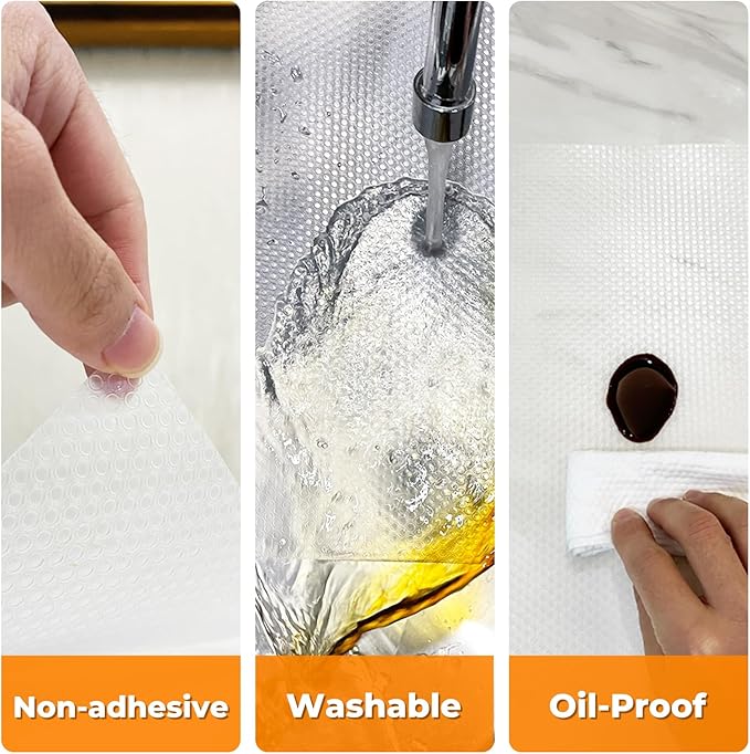 Kitchen Shelf Liner Non-Slip Cabinet Liner 12 in x 20 FT Washable Refrigerator Liners Oil-Proof Drawer Liners for Kitchen Dining Transparent - Image 3