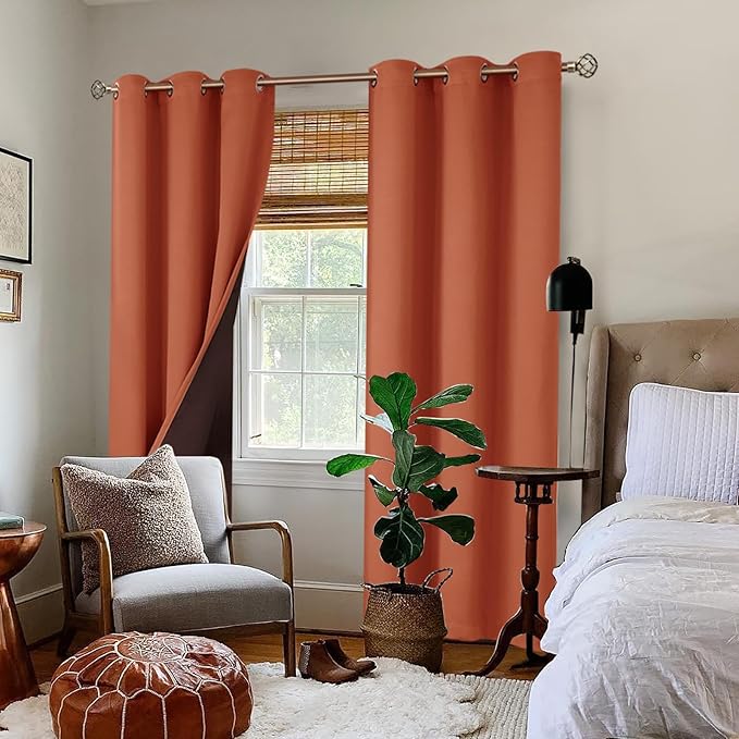 BGment Thermal Insulated 100% Blackout Curtains 84 Inch Length 2 Panels, Total Light Blocking Curtains for Bedroom, Grommet Window Drapes with Thick Black Liner, 42 Inch Wide Each Panel, Terracotta - Image 2