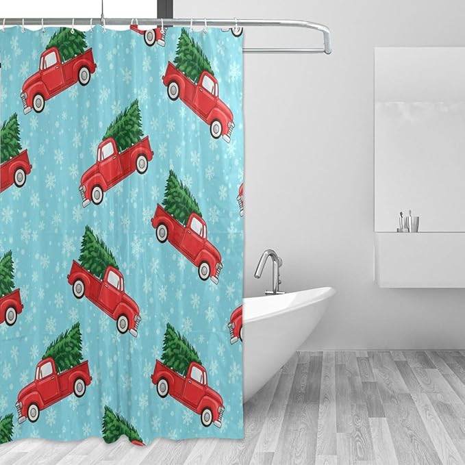 Car Christmas Tree Blue Shower Curtain Liner 72×72 inch for Bathroom Curtain Anti Mold Shower Curtain with Hooks Shower Accessories by Unknown
