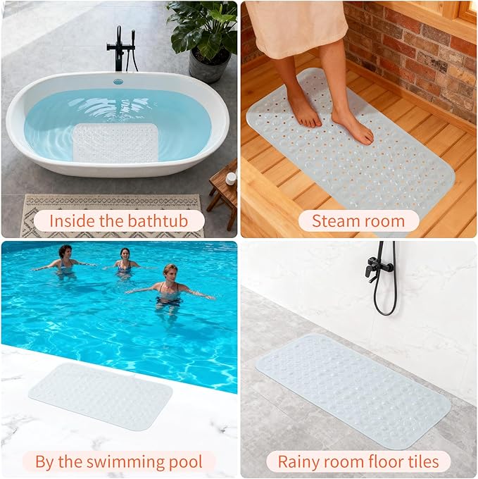Anti-Slip Bathtub Shower mat, 27.5×14.5（Approximately 70×37cm） inch Soft Oversized Machine Washable Non-Slip Bathtub mat with Drainage Holes, Bathroom Floor Suction Cup.（1-Clear White） - Image 6