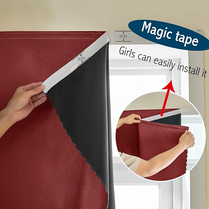 Adhesive Curtain 100% Blackout No-Drill Easy Install for Bedroom Blinds Light Blocking (Burgundy-47 W x 84" L-1P) - Image 6