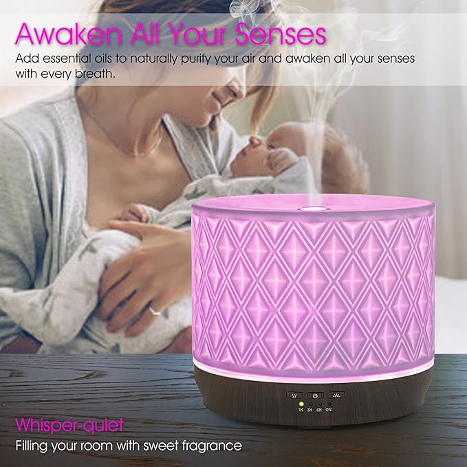 Earnest Living Essential Oil Diffusers for Essential Oils Large Room Diffuser White Ceramic Diffuser 500ml Aromatherapy Diffuser with 4 Timers 7 Night Lights and Auto Off Function for Home Gift - Image 5