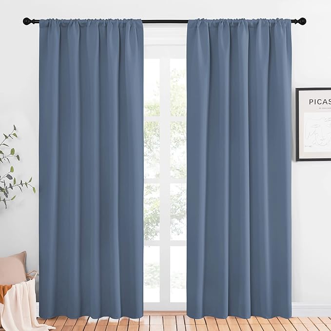 NICETOWN Blackout Curtains Window Draperies - Window Treatment Thermal Insulated Solid Room Darkening Drapes for Bedroom (Stone Blue, Set of 2 Panels, 52 by 84 inches Long) by NICETOWN