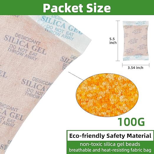 100 Gram (10 Packets) Silica Gel Packets, Desiccant Packs Silica Gel Desiccant Packets for Storage Rechargeable Moisture Absorbers Bags with Indicating Beads - Image 4
