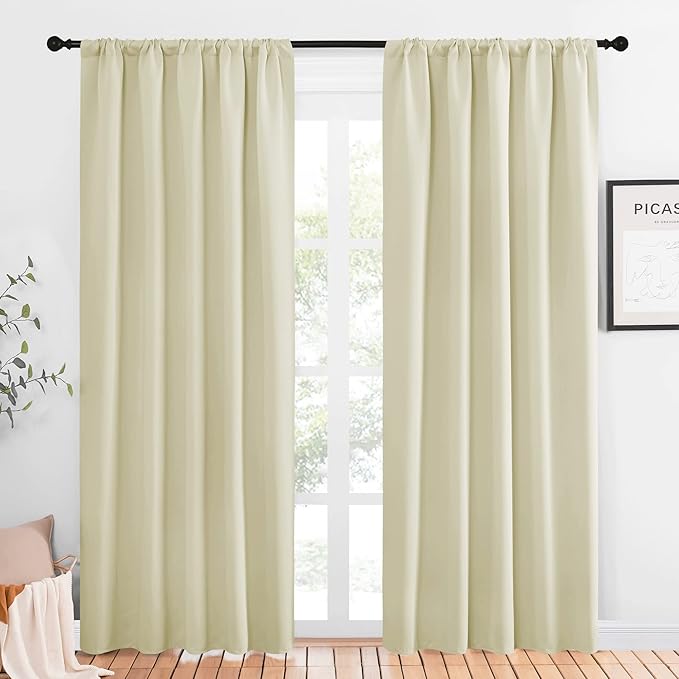 NICETOWN Room Darkening Curtains for Bedroom - Home Decoration Privacy Protection Thermal Insulated Solid Drapes/Draperies for Sliding Glass Door (Beige, Set of 2, 52 x 84 inches) by NICETOWN