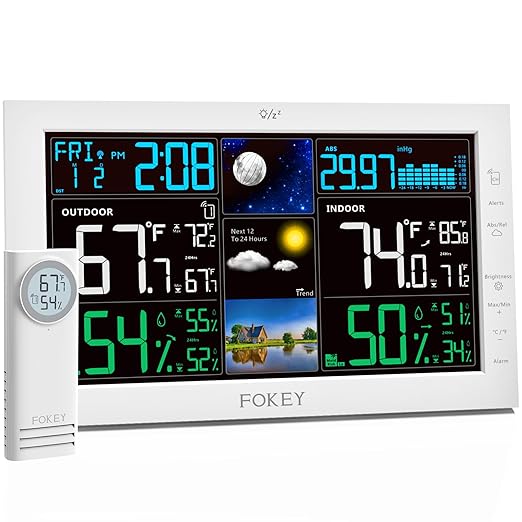 Weather Station Wireless Indoor Outdoor, Indoor Outdoor Thermometer Wireless, Home Atomic Clock Weather Stations, Temperature Humidity Barometer Inside Outside Thermometers, White with 1 Sensor by FOKEYDIRECT