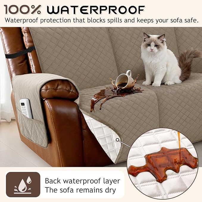 Arfntevss Waterproof Recliner Sectional Couch Covers for Reclining Sectional L Shape Sofa Cover Non Slip Washable Recliner L Shaped Slipcover Sets for Dog Furniture Protector (5 Seater, Camel) - Image 2