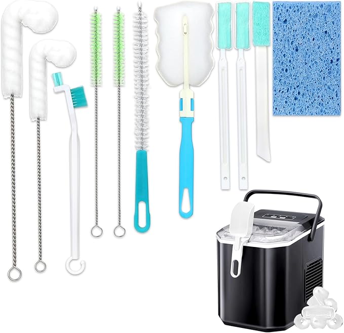 Palksky Ice Machine Cleaner Brush Sets, 10PCS Ice Maker Cleaning Tools - 9Pcs Nylon Bristles with 1Pcs Cleaning Sponge by Palksky