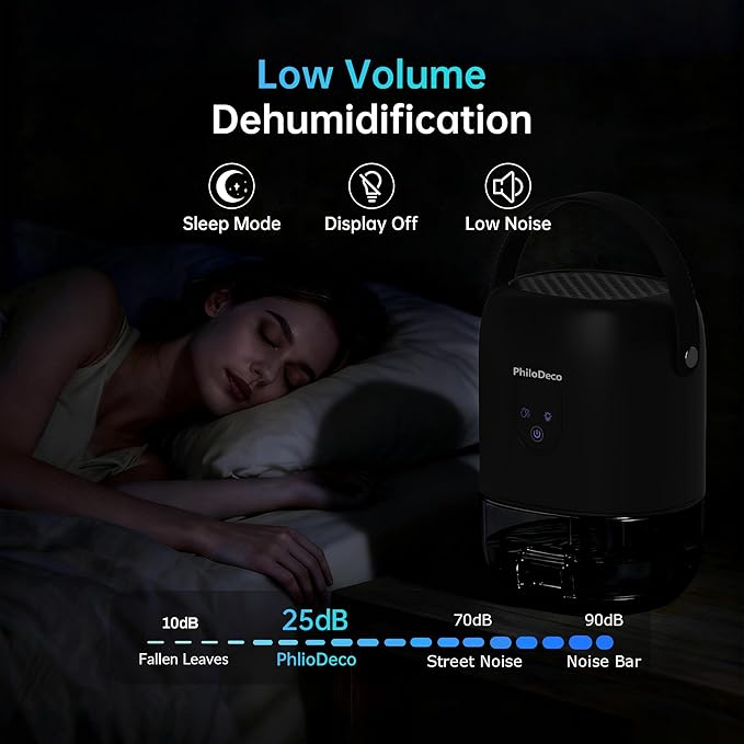 PHILODECO 280 Sq. Ft 35 OZ Dehumidifier, Portable Small Dehumidifiers for Bedroom, Bathroom, Basement,RV with CO mode, Sleep mode, Auto Shut Off, 7 Colorful Lights, Black - Image 7