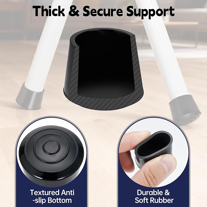 4 Pack Ironing Board Feet Caps, Round Rubber Leg Tip Protectors, Non-Slip Ironing Board Foot Replacement Caps, Soft Rubber Easy to Slip-On, Protect Floor from Scratch and Minimize Noise, Black - Image 3