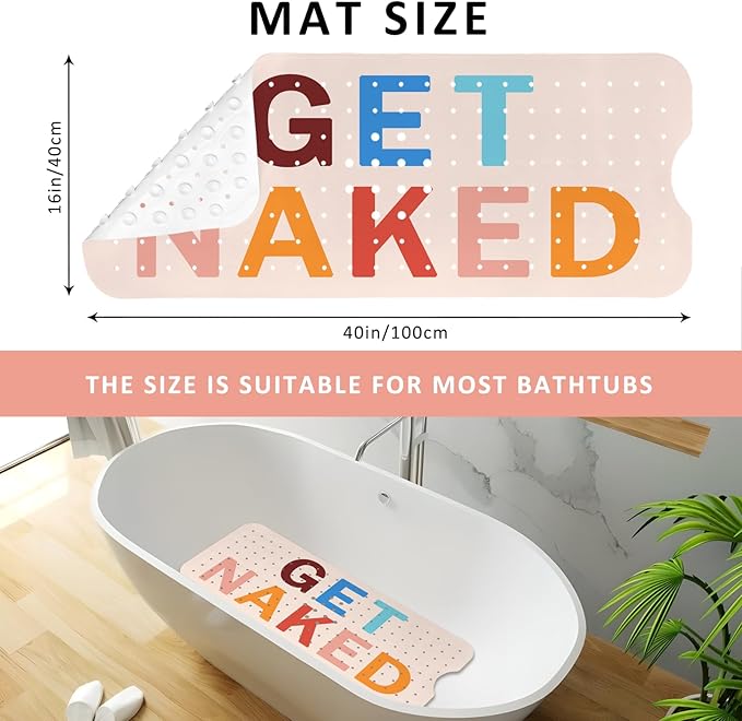 Get Naked Bath Mat for Tub, Non Slip Bathtub Mat for Baby Rubber Tub Mat, Cute Kids Bath Mats for Bathroom Funny Anti Slip Shower Mat with Suction and Drain Holes Machine Washable, 40″X16″ - Image 3