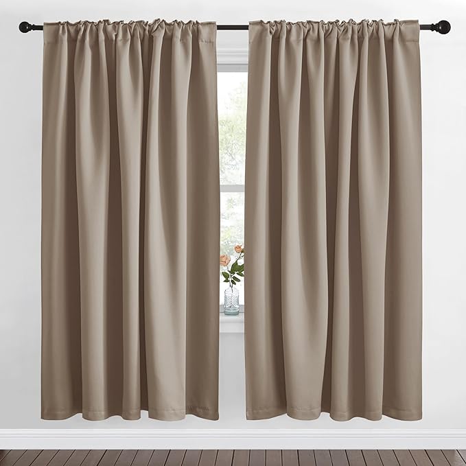 NICETOWN Blackout Curtain Panels Window Draperies - (Taupe Color) 62x72 inch, 2 Pieces, Insulating Room Darkening Blackout Drapes for Doorway Shower Bathroom Laundry Room Bifold Door - Image 2