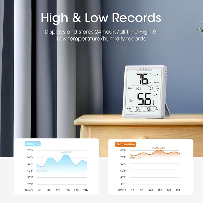 DOQAUS Digital Hygrometer Room Thermometer Indoor, Humidity Meter with Large LCD Display, Temperature Humidity Monitor with Max Min Records, White - Image 6