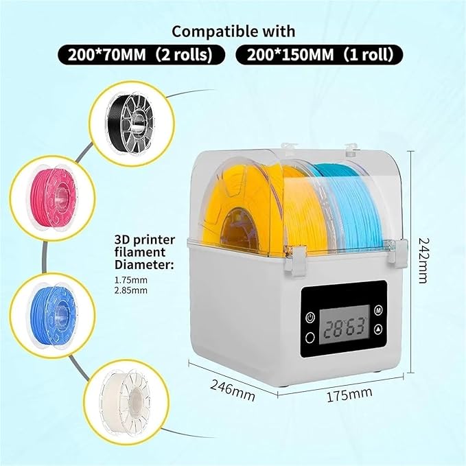 For sovol 2 Rolls Filament Dehydrator Spool Holder Filaments Dry Box for 1.75mm, 2.85mm ABS PLA PETG TPU FDM Material 3D Printer - Image 5