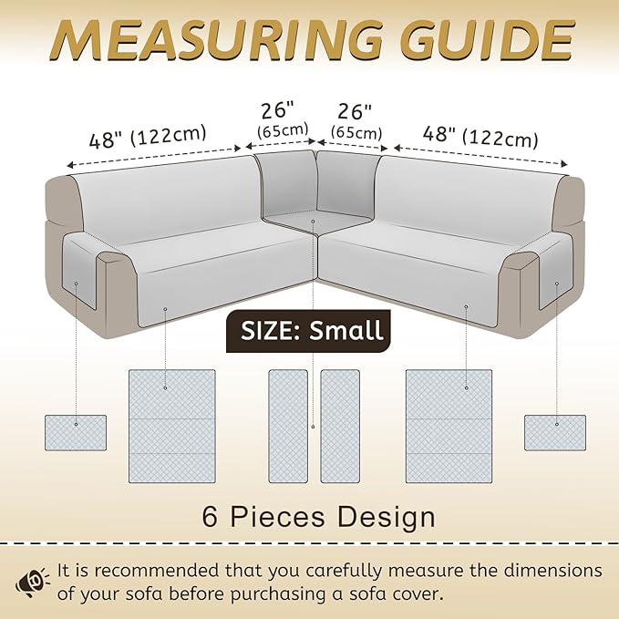 Arfntevss Waterproof Sectional Couch Covers L Shape Washable Velvet Sofa Cover for Sectional Non Slip U Shaped Corner Sofa Slipcover Sets Dog 6 Pcs Universal Furniture Protector (Light Khaki, Small) - Image 5