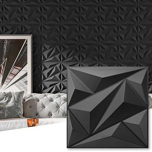 Art3dwallpanels 50 Pack 3D Wall Panel Diamond for Interior Wall Décor, PVC Flower Textured Wall Panels for Living Room Lobby Bedroom Hotel Office, Black, 12''x12'' by Art3dwallpanels