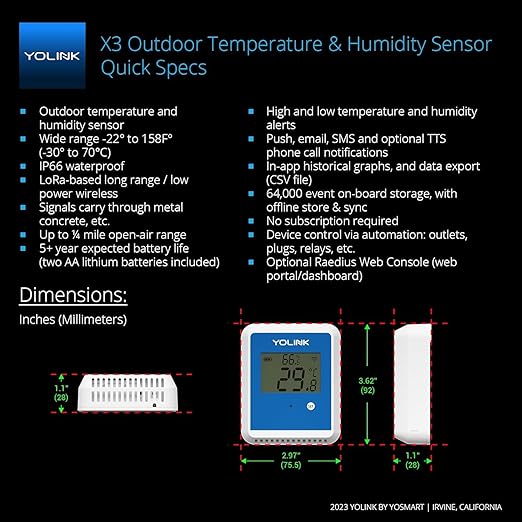 YoLink 2-Pack X3 Version Temperature Humidity Data Logger, Longest Wireless Range, 5+ Years Battery, Emails/Text/App Alerts, Alexa, Best Freezer, Greenhouse Monitor. Hub Included - Image 3