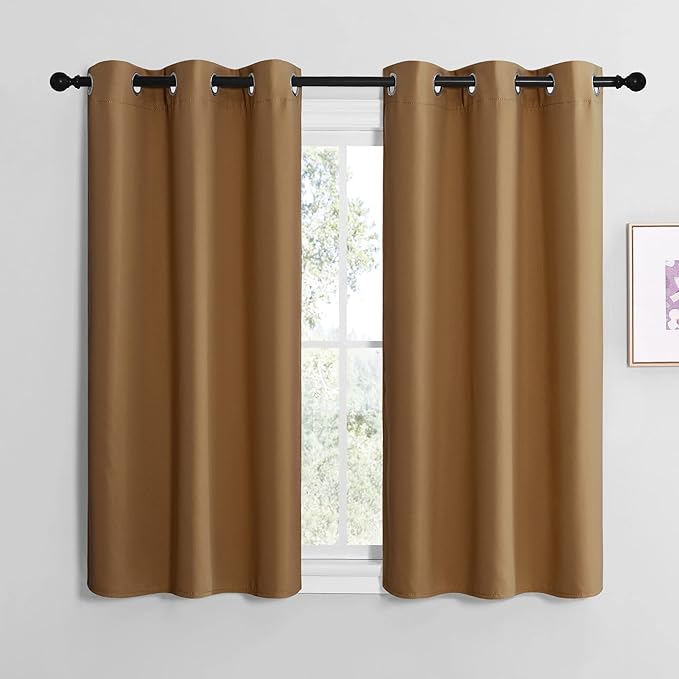 NICETOWN Gold Brown Sleek Blackout Curtains 48 inches Length for Small Windows, Noise Reducing and Block Draft Panels for Door Doorway Laundry Office Luxury Decor Theme (2 Panels, W42 inches Wide) by NICETOWN