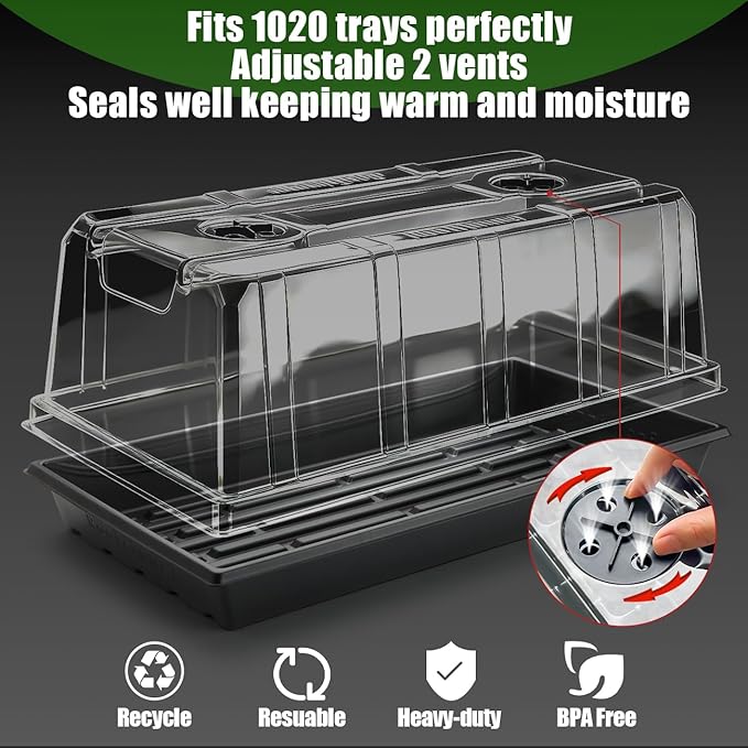 10 Pack 6.3" Tall Humidity Domes for 1020 Trays, Extra Strength Seed Starter Covers with 2 Adjustable Vents, Clear Plastic Propagation Cloning Lids for Germination & Microgreens, BPA-Free - Image 5
