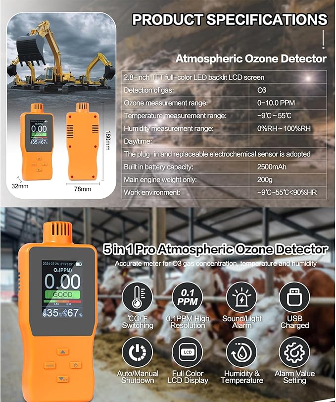 Ozone Detector, O3 Air Quality Meter Indoor, Portable Air Quality Monitor, Temperature Humidity Meter with Backlight LCD Screen Alert - Image 6