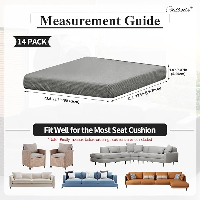 14Pcs Outdoor Stretch Cushion Covers,Waterproof Outdoor Chair Cushion Covers for Patio Furniture, Washable Jacquard Couch Covers Replacement for Patio Furniture(Grey, Cover Only) - Image 2