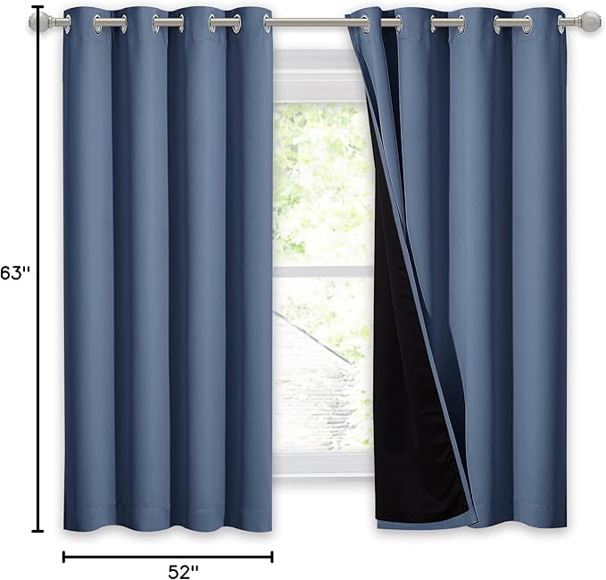 NICETOWN 100% Blackout Curtain Panel, Thermal Insulated Black Liner Curtain for Nursery Room, Noise Reducing and Cold Blocking Drape for Windows (1 Panel, Stone Blue, 52-inch Wide by 63-inch Long) - Image 9