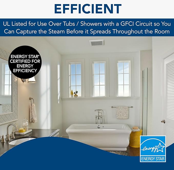 Broan-NuTone AE50 Ventilation Fan with Roomside Installation, ENERGY STAR Certified, Ceiling or Wall Mount, 50 CFM, 0.5 Sones, White - Image 5