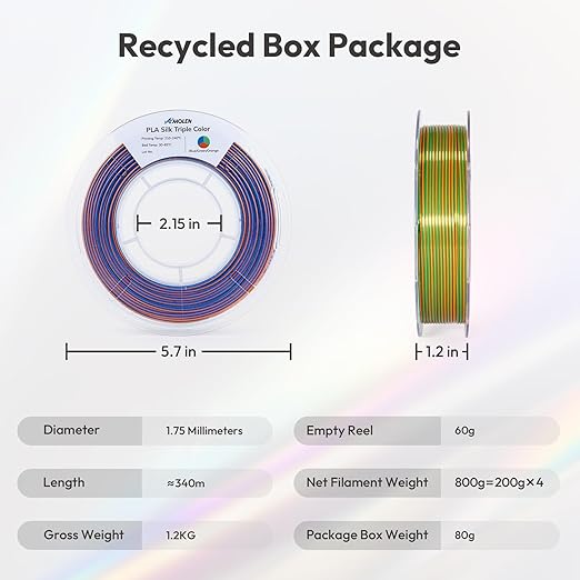 AMOLEN 3D Printer Filament Bundle, Triple Colors Coextrusion Silk PLA Filament 1.75mm +/-0.02mm,Shiny Color Change 3D Printer Filament for Most FDM 3D Printer 200g X 4 Pack - Image 8