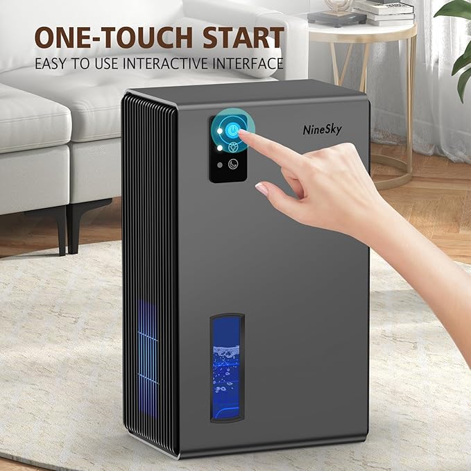 NineSky Dehumidifiers for Home, 95 OZ Water Tank, (1000 sq.ft) Dehumidifiers for Bathroom Bedroom Basement with Auto Shut Off,7 Colors LED Light (Gray) - Image 8