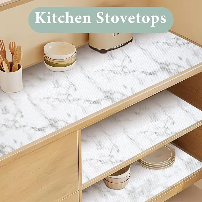 Drawer and Shelf Liner for Kitchen Cabinet Non Slip Waterproof Shelf Paper Non Adhesive Refrigerator Liners White Marble Easy Liners for Bathroom Cupboard (White Marble, 12 in X 10 Ft) - Image 6