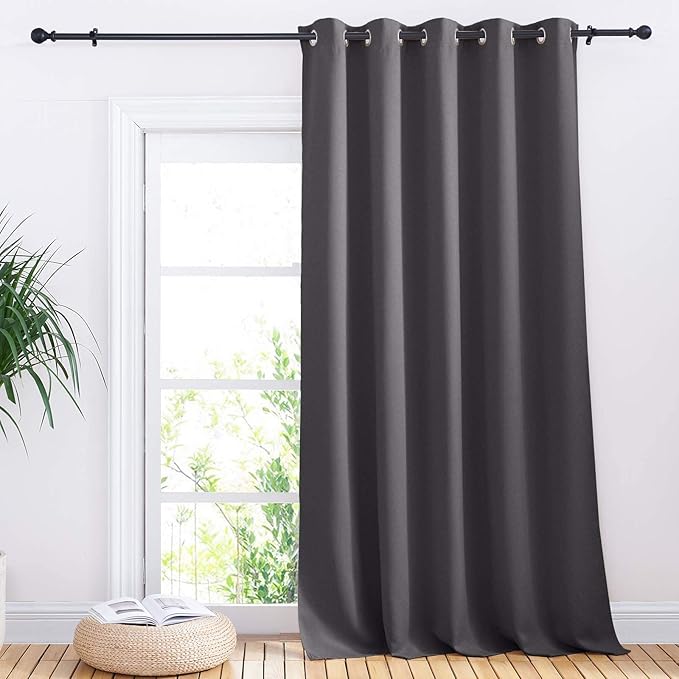 NICETOWN Sliding Door Curtains, Wide Thermal Blackout Patio Door Curtain Panel, Sliding Door Drapes/Draperies with Grommet Top (Gray, W70 x L95) - Image 2