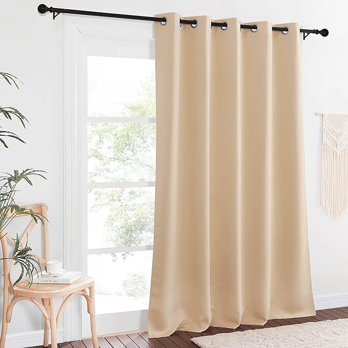 NICETOWN Blackout Living Room Curtain 118 inch Length, Grommet Thermal Curtain Room Darkening Sound Blocking Divider for Sliding Glass Door, Biscotti Beige, W66 x L118, 1 Panel - Image 2