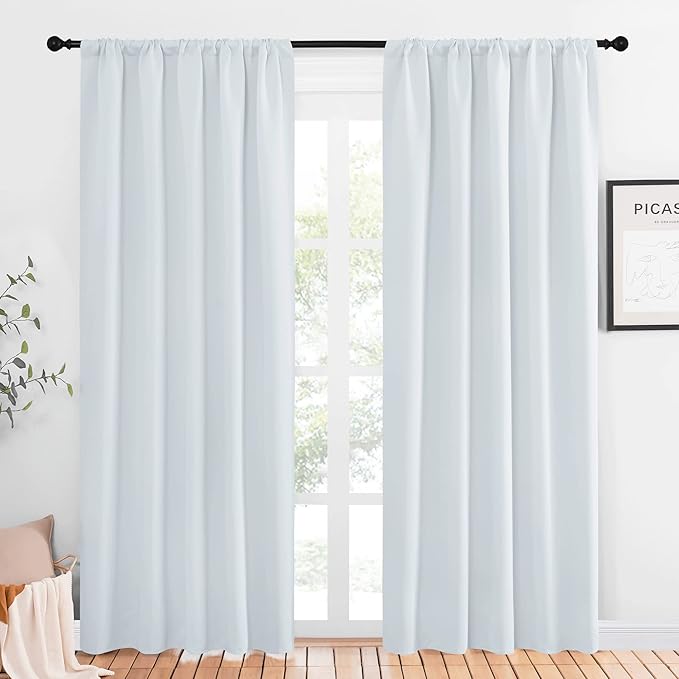 NICETOWN Greyish White Bedroom Curtain Panels - Multi-Function Noise Reducing Performance Window Treatment Thermal Insulated Rod Pocket Room Darkening Drapes for Nursery (2 Panels, 52 by 84) by NICETOWN