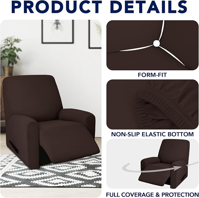 PureFit 100% Dual Waterproof Recliner Cover, Waterproof Couch Cover for Recliner - Stretch Non Slip Fleece Sofa Covers Washable, Leakproof Furniture Protector for Kids, Pets, Dog (Recliner, Chocolate) - Image 4