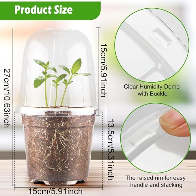 6 Inch Clear Nursery Pots with Humidity Dome, 30 Pack Reusable Seed Starter Pot with Drainage Holes, Transparent Plastic Plant Seedling Pots for Propagation Indoor Plants Outdoor Gardening - Image 5