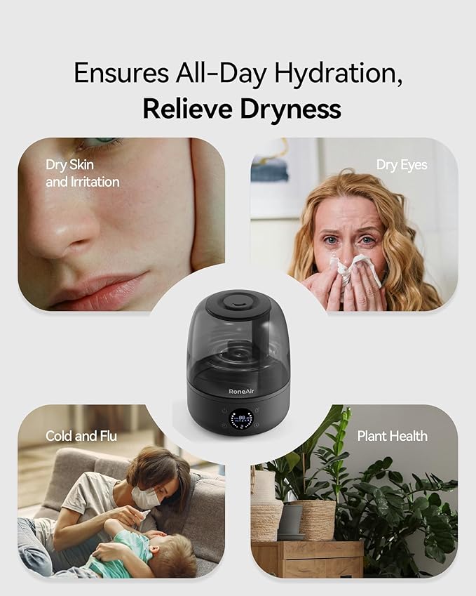 Humidifiers for Bedroom Large Room Home, 3L Cool Mist Humidifiers for Baby Nursery & Plants, Ultrasonic, Oil Diffuser, Timer, Auto Shut-Off, 360° Nozzle, 26dB Quiet, Automatic Mode - Image 3