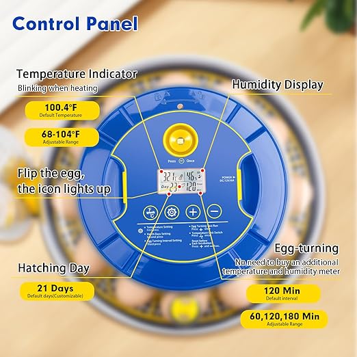 18 Egg Incubator Automatic Egg Turner Temperature & Humidity Control, Incubators for Hatching Eggs, Chicken, Ducks, Goose, Pigeon, Quail, Parrot Incubator Farm,Lab,Science Classroom,Home (Blue-18 Egg) - Image 5