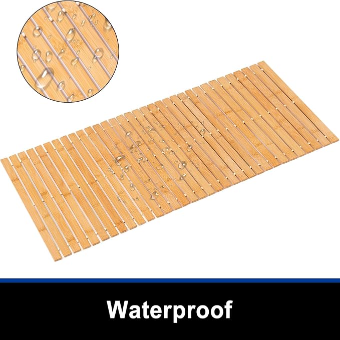 Bath Mat Bathroom Runner Long Large Rugs Floor Wood Shower Bathtub Waterproof Non Slip Accessories 16x34 Inch Easy to Clean, Natural, 1 pc - Image 2
