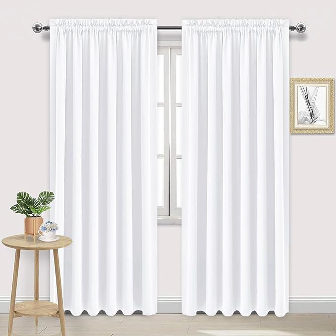 DWCN White Curtains for Living Room Thermal Insulated, 50% Light Blocking Curtains for Bedroom, Dining Room Window, W 70x L 84 Inch, Set of 2 Rod Pocket Curtain Panels by DWCN
