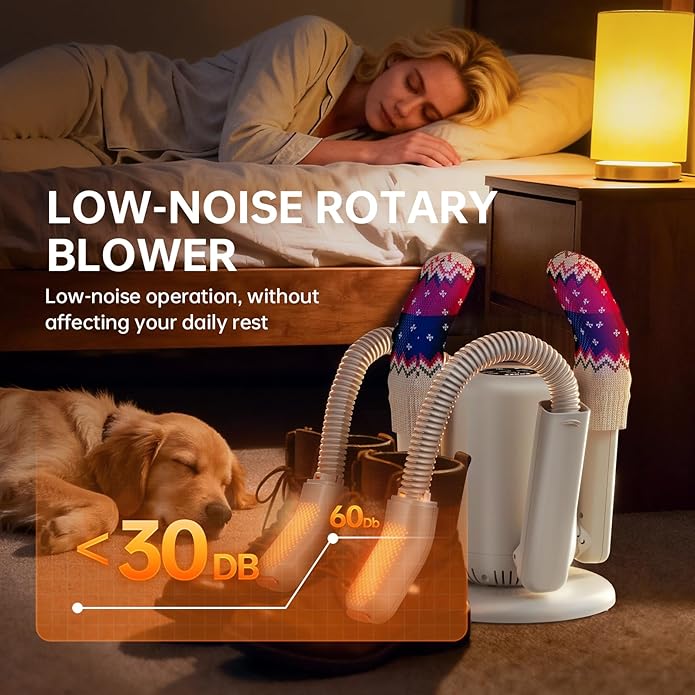 Boot Dryer, Shoe Dryer for Work Boots and Gloves, 4 Tubes with Timer, Rose Salt Remove Odor, Quiet Portable Shoe Dryer, Suitable for Ski Boots, Shoes, Gloves, Socks & Hats, Ivory - Image 5