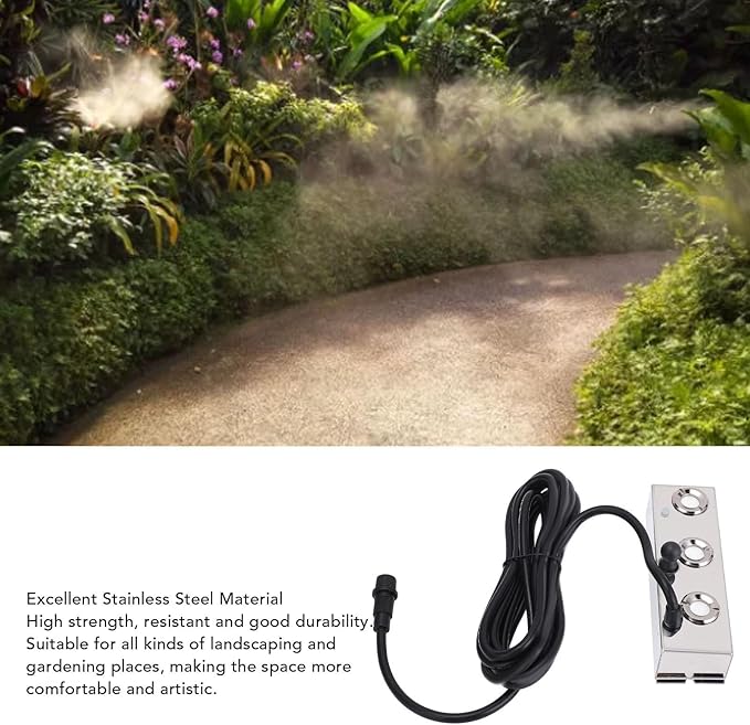 Ultrasonic Fogger Humidifier Mist Maker 3 Heads 36V Stainless Steel Low Noise Outdoor Indoor Garden Terrace Commercial Spaces 3 Meters Cable Length - Image 4